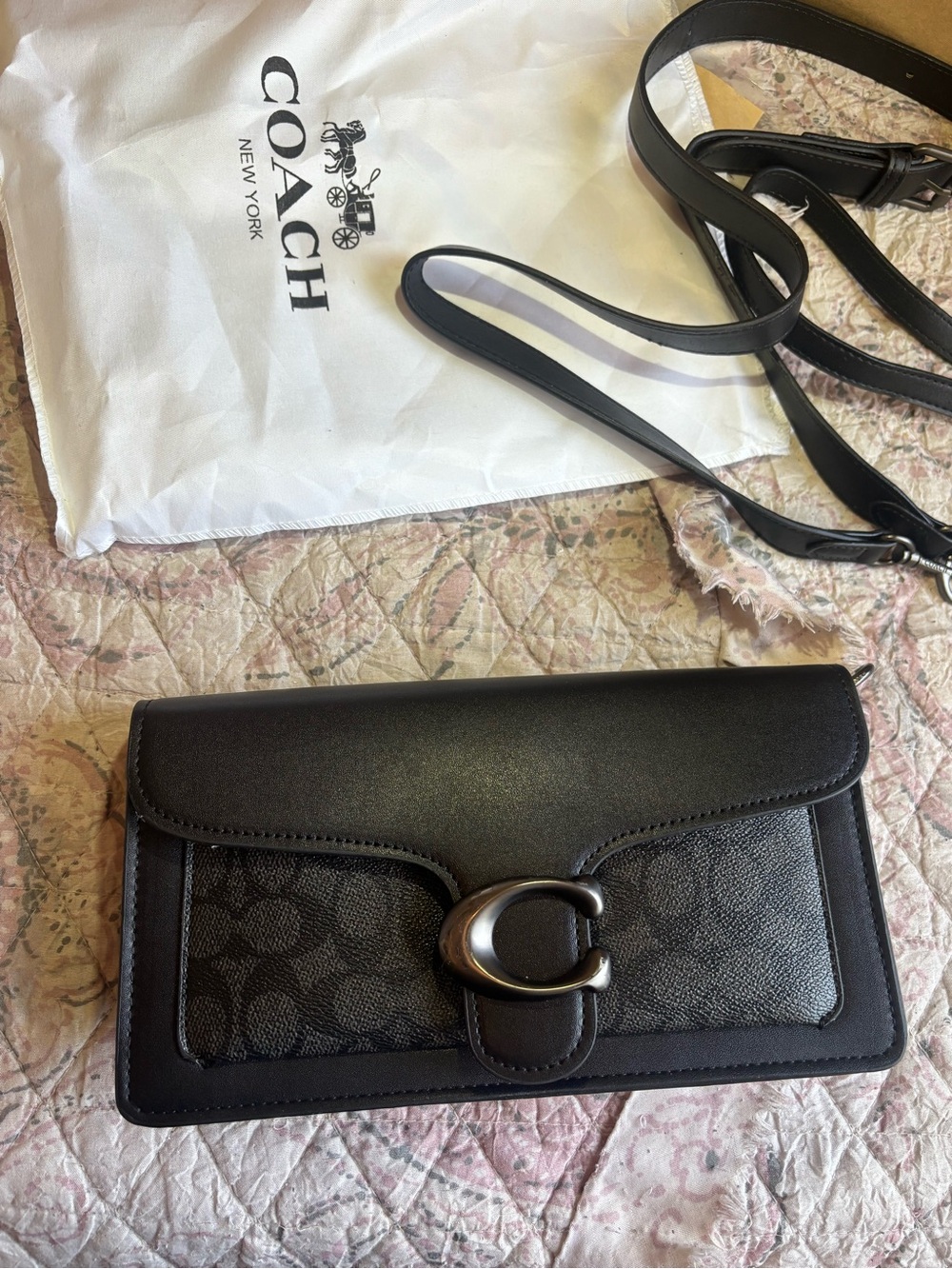 Coach Black Signature C Flap Crossbody Wallet